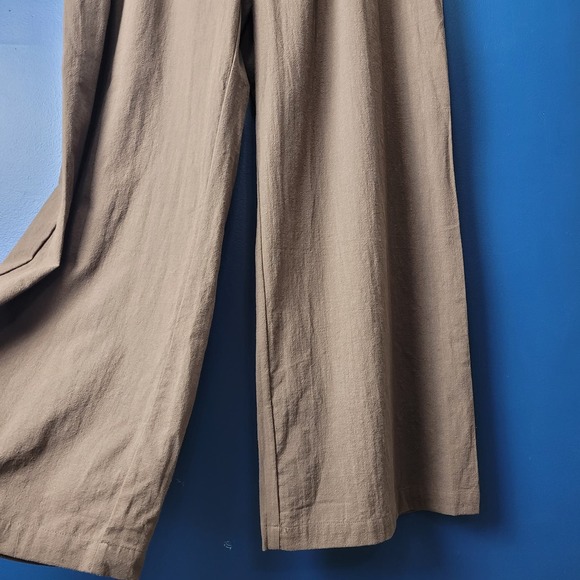 Halara Cotton Wide-Leg Pants Pull-On Pocket Brown High-Rise Large Regular - Picture 7 of 8